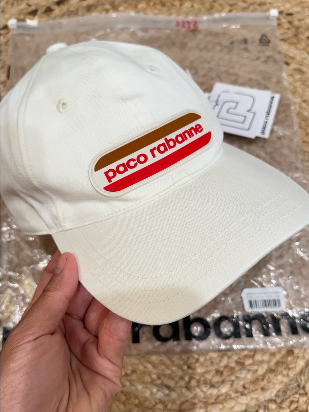 NWT Paco Rabanne Off-White Retro Rubber Logo Hat Adjustable